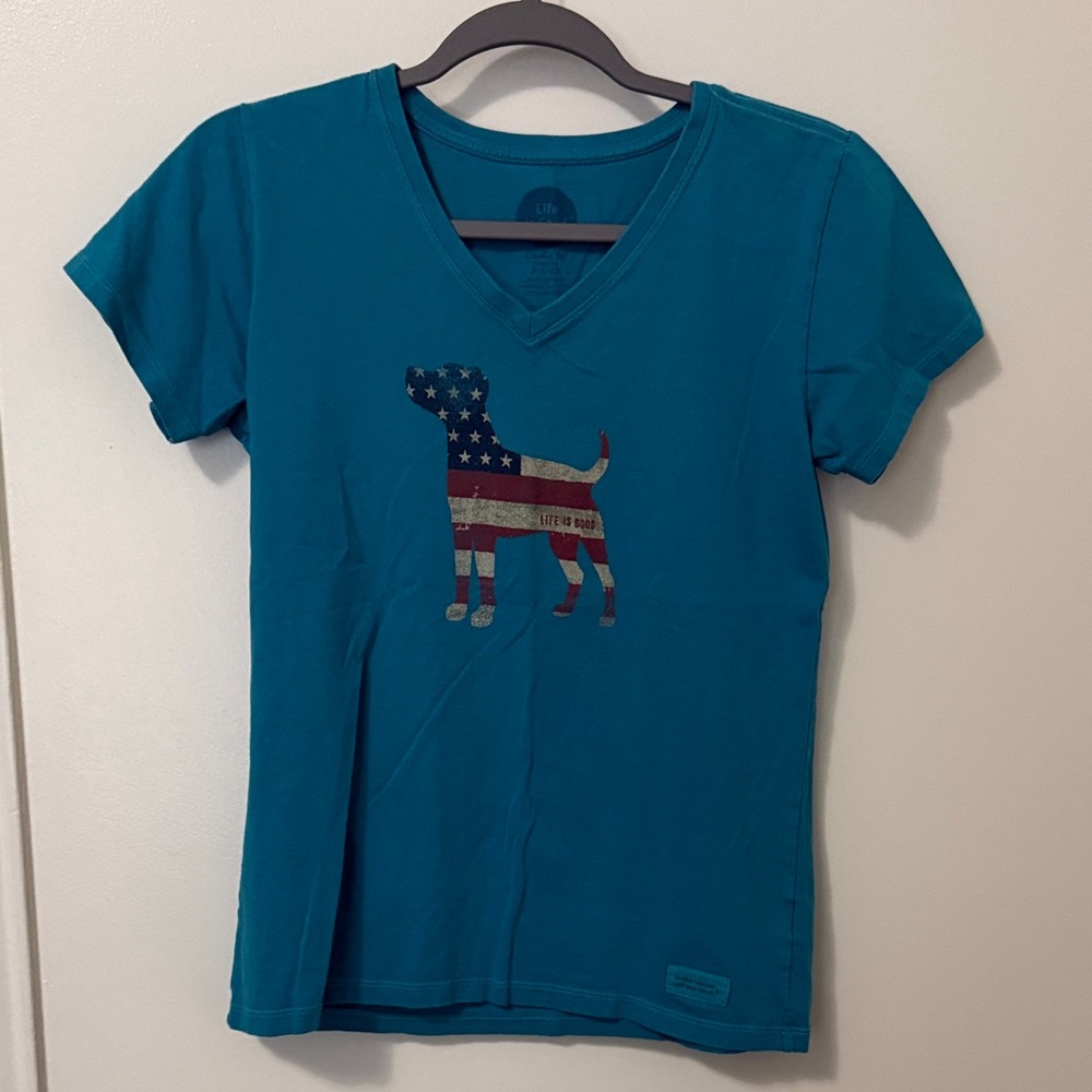 Life Is Good Teal Dog Graphic T-Shirt